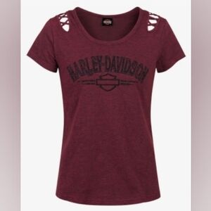 Harley-Davidson Maroon Graphic Cutout Shoulder Tee M El Paso TX
